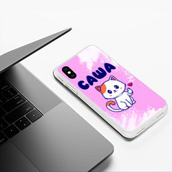 Чехол iPhone XS Max матовый Саша кошечка с сердечком, цвет: 3D-белый — фото 2