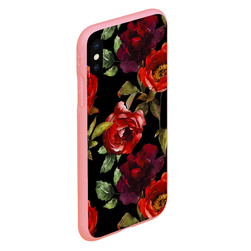 Чехол iPhone XS Max матовый Цветы Нарисованные Розы На Чёрном Фоне / 3D-Баблгам – фото 2
