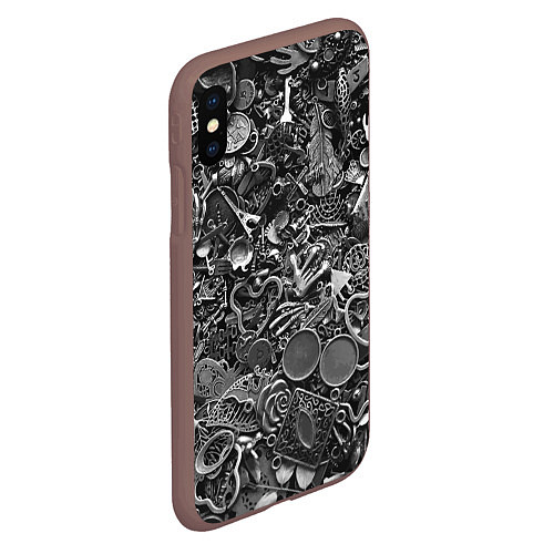 Чехол iPhone XS Max матовый Металлические шильдики и брелоки - стимпанк / 3D-Коричневый – фото 2