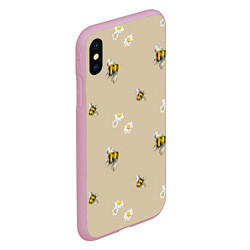 Чехол iPhone XS Max матовый Цветы Ромашки и Пчёлы, цвет: 3D-розовый — фото 2