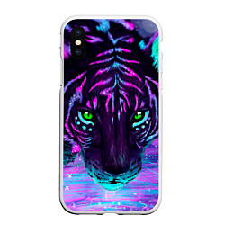 Чехол iPhone XS Max матовый Светящийся неоновый тигр