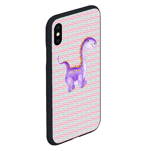 Чехол iPhone XS Max матовый Фиолетовый маленький динозаврик / 3D-Черный – фото 2