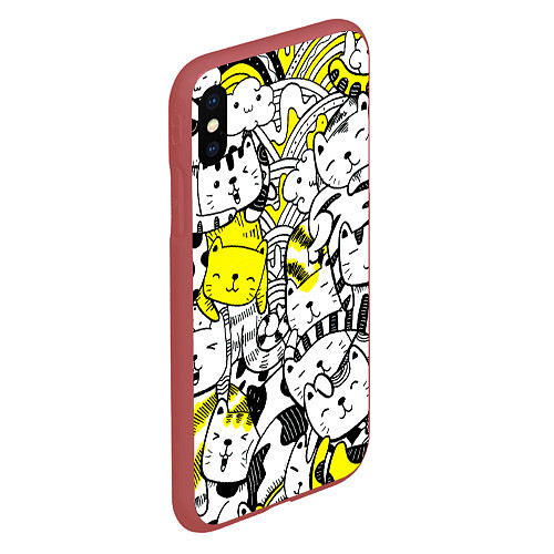 Чехол iPhone XS Max матовый Милые Чёрные и Жёлтые Коты / 3D-Красный – фото 2