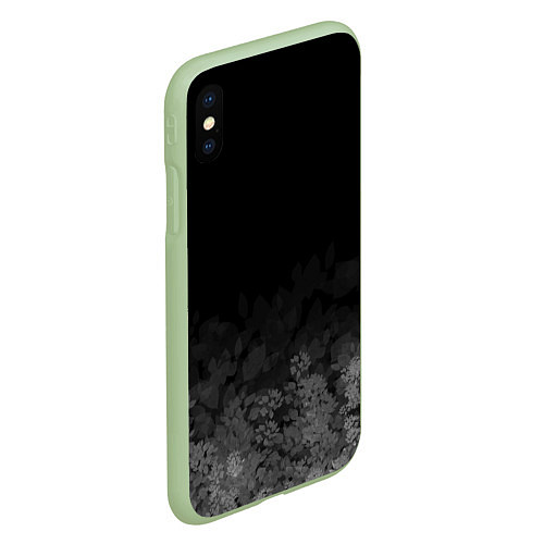 Чехол iPhone XS Max матовый Листва на темном фоне / 3D-Салатовый – фото 2