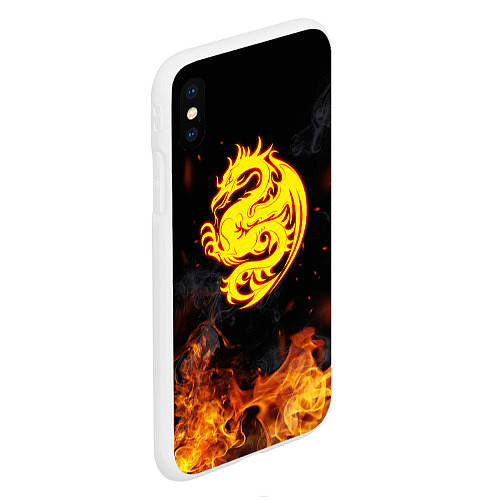 Чехол iPhone XS Max матовый Огнедышащий дракон и пламя / 3D-Белый – фото 2