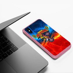 Чехол iPhone XS Max матовый Extreme motocross: мотоциклист на фоне огня, цвет: 3D-малиновый — фото 2