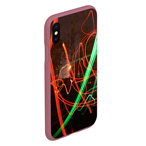 Чехол iPhone XS Max матовый Абстрактные улица и зелёно-красные лучи / 3D-Малиновый – фото 2