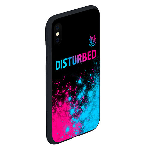 Чехол iPhone XS Max матовый Disturbed - neon gradient: символ сверху / 3D-Черный – фото 2
