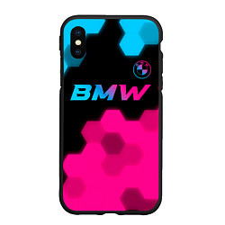 Чехол iPhone XS Max матовый BMW - neon gradient: символ сверху, цвет: 3D-черный