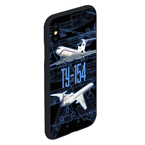 Чехол iPhone XS Max матовый Ту-154 Трёхдвигательный авиалайнер / 3D-Черный – фото 2