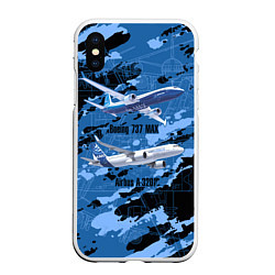 Чехол iPhone XS Max матовый Airbus A320, Boeing 737 MAX, цвет: 3D-белый