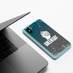 Чехол iPhone XS Max матовый Green day - брызги, цвет: 3D-мятный — фото 2