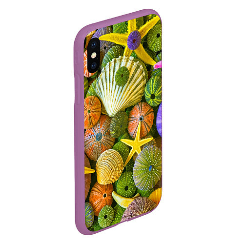 Чехол iPhone XS Max матовый Композиция из морских звёзд и ракушек / 3D-Фиолетовый – фото 2