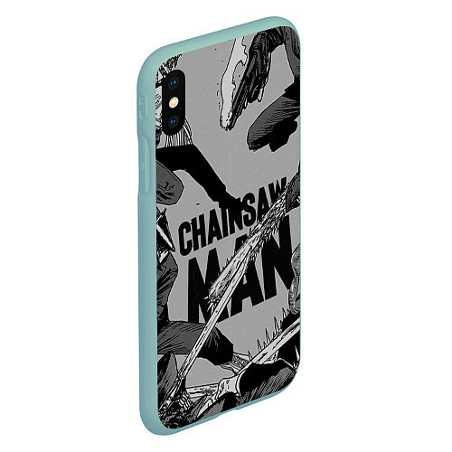 Чехол iPhone XS Max матовый Chainsaw man comix / 3D-Мятный – фото 2