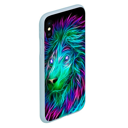 Чехол iPhone XS Max матовый Светящийся неоновый лев / 3D-Голубой – фото 2