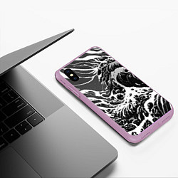 Чехол iPhone XS Max матовый Черно-белые волны, цвет: 3D-сиреневый — фото 2