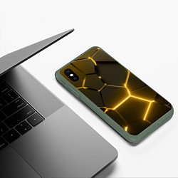 Чехол iPhone XS Max матовый Золотые неоновые геометрические плиты, цвет: 3D-темно-зеленый — фото 2