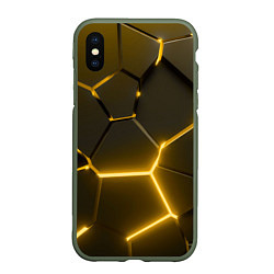 Чехол iPhone XS Max матовый Золотые неоновые геометрические плиты, цвет: 3D-темно-зеленый