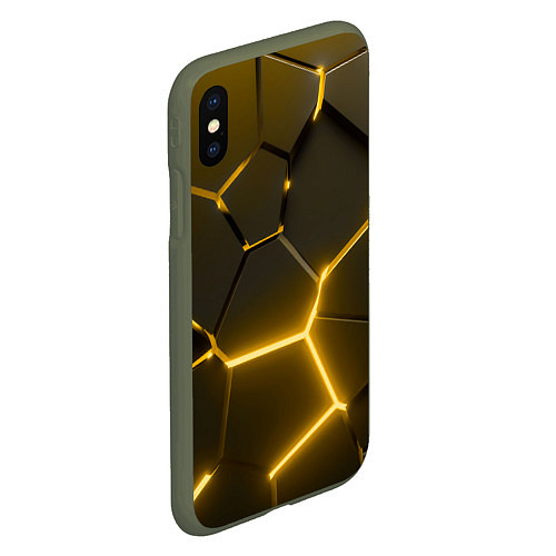 Чехол iPhone XS Max матовый Золотые неоновые геометрические плиты / 3D-Темно-зеленый – фото 2