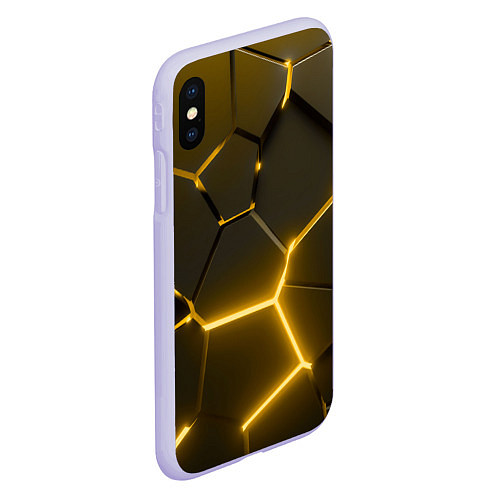 Чехол iPhone XS Max матовый Золотые неоновые геометрические плиты / 3D-Светло-сиреневый – фото 2