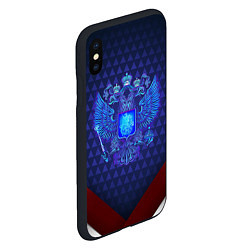 Чехол iPhone XS Max матовый Синий неоновый герб России, цвет: 3D-черный — фото 2