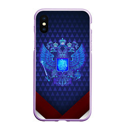 Чехол iPhone XS Max матовый Синий неоновый герб России