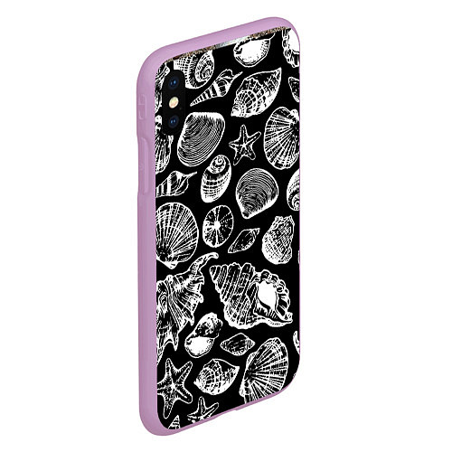 Чехол iPhone XS Max матовый Паттерн из морских ракушек / 3D-Сиреневый – фото 2