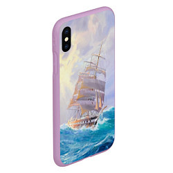 Чехол iPhone XS Max матовый Фрегат в штормовом океане, цвет: 3D-сиреневый — фото 2