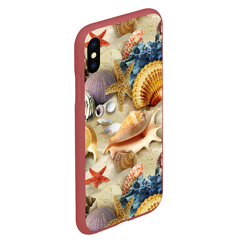 Чехол iPhone XS Max матовый Морские раковины, кораллы, морские звёзды на песке / 3D-Красный – фото 2