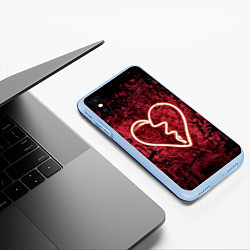 Чехол iPhone XS Max матовый Абстрактное неоновое сердце в механической тьме, цвет: 3D-голубой — фото 2