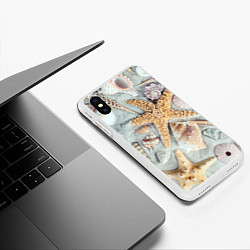 Чехол iPhone XS Max матовый Морские звёзды и ракушки на океанском песке, цвет: 3D-белый — фото 2