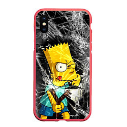 Чехол iPhone XS Max матовый Барт Симпсон разбил из рогатки стекло