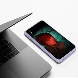 Чехол iPhone XS Max матовый Макима на фоне цепей- Человек-бензопила, цвет: 3D-светло-сиреневый — фото 2