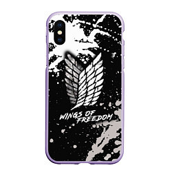 Чехол iPhone XS Max матовый Attack on Titan wings of freedom, цвет: 3D-светло-сиреневый