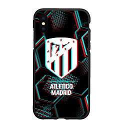 Чехол iPhone XS Max матовый Atletico Madrid FC в стиле glitch на темном фоне, цвет: 3D-черный
