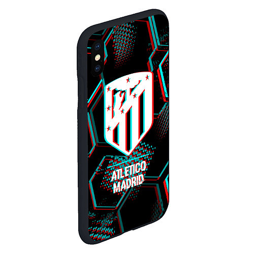Чехол iPhone XS Max матовый Atletico Madrid FC в стиле glitch на темном фоне / 3D-Черный – фото 2