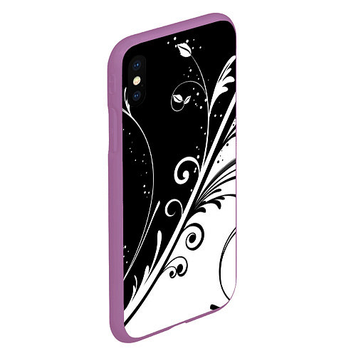 Чехол iPhone XS Max матовый Симметричные чёрно белые цветы Symmetrical black a / 3D-Фиолетовый – фото 2