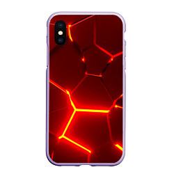 Чехол iPhone XS Max матовый Красные неоновые геометрические плиты, цвет: 3D-светло-сиреневый