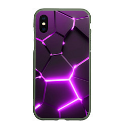 Чехол iPhone XS Max матовый Фиолетовые неоновые геометрические плиты, цвет: 3D-темно-зеленый