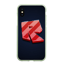 Чехол iPhone XS Max матовый Roblox red - Роблокс полосатый логотип, цвет: 3D-салатовый