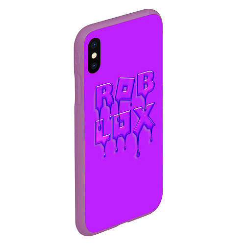 Чехол iPhone XS Max матовый Roblox red - Роблокс лого с подтеками / 3D-Фиолетовый – фото 2