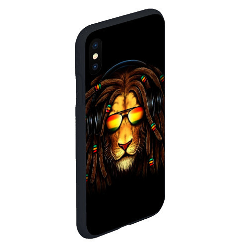 Чехол iPhone XS Max матовый Лев в наушниках с дредами / 3D-Черный – фото 2