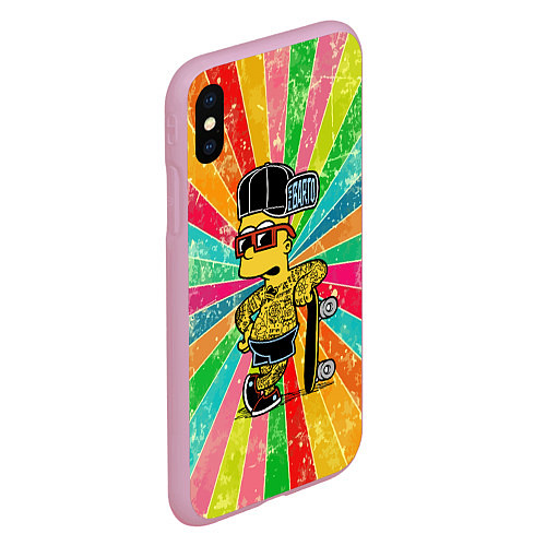 Чехол iPhone XS Max матовый Барт Симпсон весь в татухах со скейтбордом / 3D-Розовый – фото 2