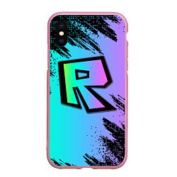 Чехол iPhone XS Max матовый Roblox neon logo