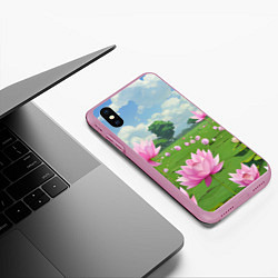 Чехол iPhone XS Max матовый Вид на лотосы аниме, цвет: 3D-розовый — фото 2