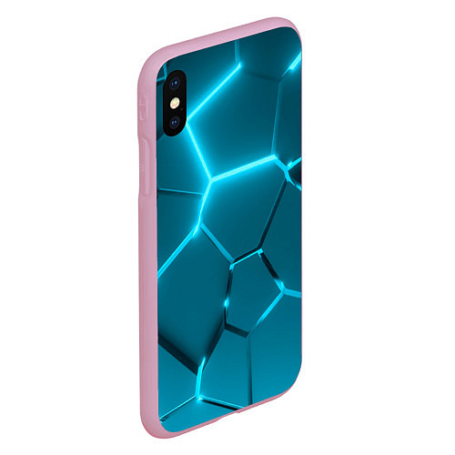 Чехол iPhone XS Max матовый Ледяные неоновые геометрические плиты / 3D-Розовый – фото 2