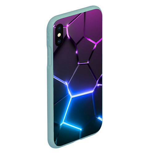 Чехол iPhone XS Max матовый Фиолетовый градиент - неоновые геометрические плит / 3D-Мятный – фото 2