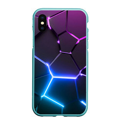 Чехол iPhone XS Max матовый Фиолетовый градиент - неоновые геометрические плит