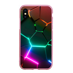 Чехол iPhone XS Max матовый Радужный градиент неоновые геометрические плиты