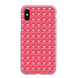 Чехол iPhone XS Max матовый Сердечки и линии - абстракция, цвет: 3D-розовый